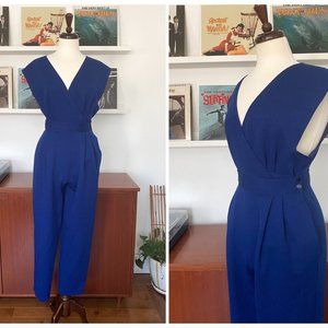 70s Vintage Deep Navy Sleeveless V-Neck Romper Jumpsuit Size S